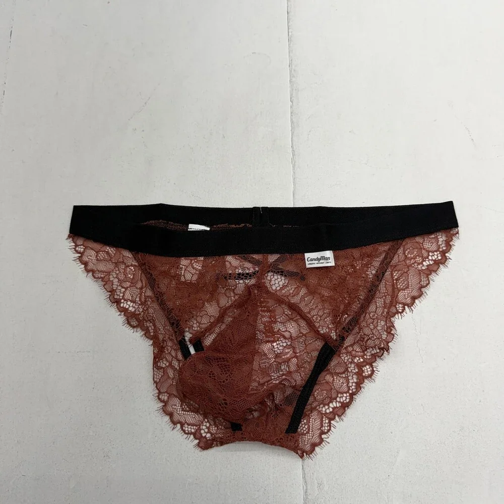 Candyman Jockstrap Mens Small Red Lace Floral Sheer Stretch Underwear 39653